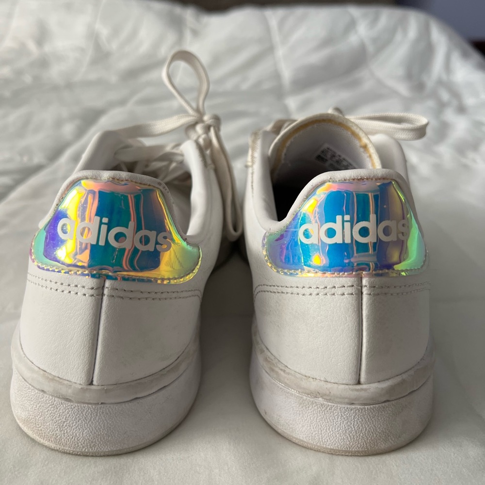adidas White Sneakers with Iridescent Pink-Blue Stripes - Picture 2 of 6